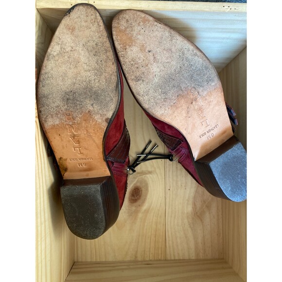 L.A.M.B. Nanetta Merlot Suede & Leather Strap Hearts Buckle Ankle Booties Size 6 - Picture 5 of 12